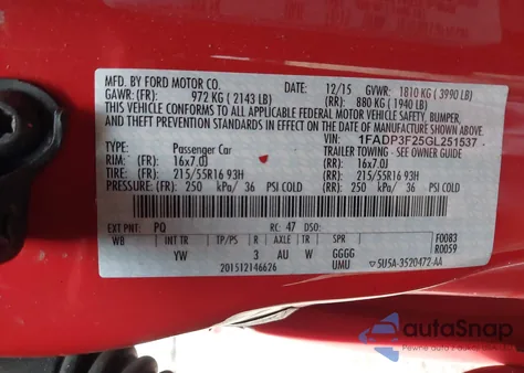 2016 Ford Focus Se z USA, uszkodzony, nr VIN 1FADP3F25GL251537